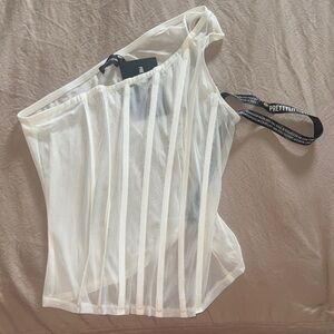 PrettyLittleThing Ivory Sheer Asymmetrical Top